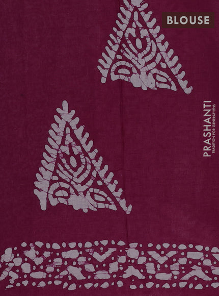 Batik cotton saree multi colour and wine shade with allover prints and batik printed border