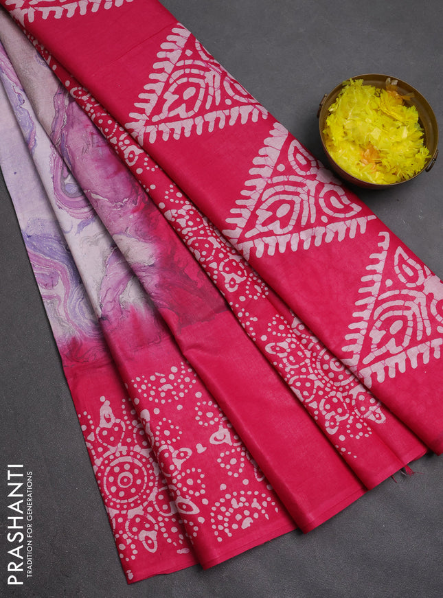 Batik cotton saree multi colour and pink with allover prints and batik printed border