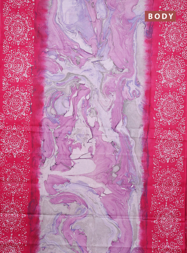 Batik cotton saree multi colour and pink with allover prints and batik printed border