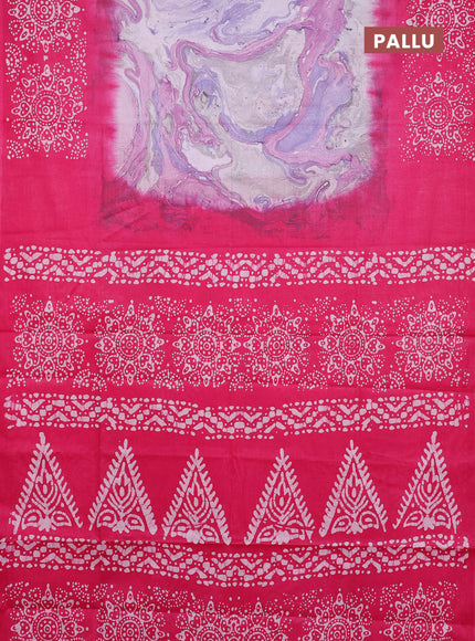 Batik cotton saree multi colour and pink with allover prints and batik printed border