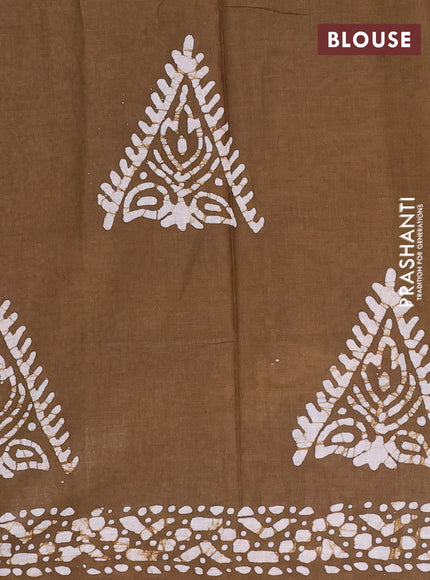 Batik cotton saree multi colour and mehendi green with allover prints and batik printed border