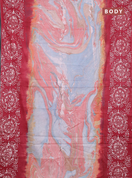 Batik cotton saree multi colour and maroon with allover prints and batik printed border