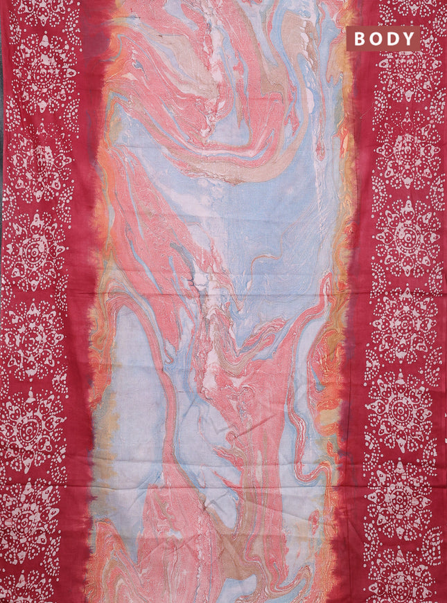 Batik cotton saree multi colour and maroon with allover prints and batik printed border