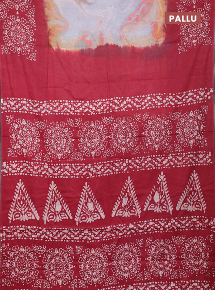 Batik cotton saree multi colour and maroon with allover prints and batik printed border