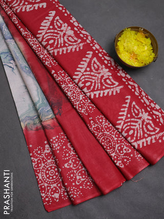 Batik cotton saree multi colour and maroon with allover prints and batik printed border