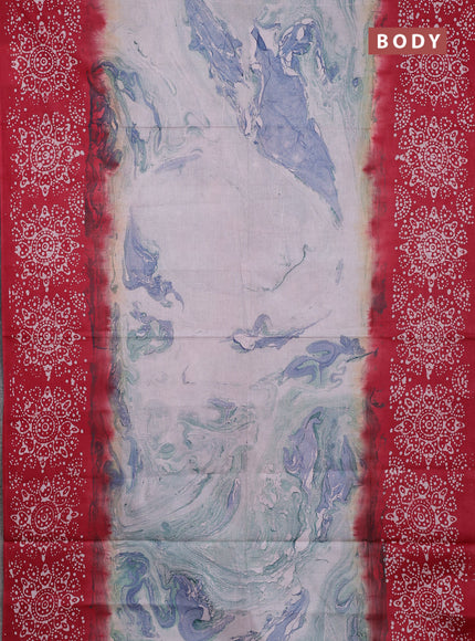Batik cotton saree multi colour and maroon with allover prints and batik printed border