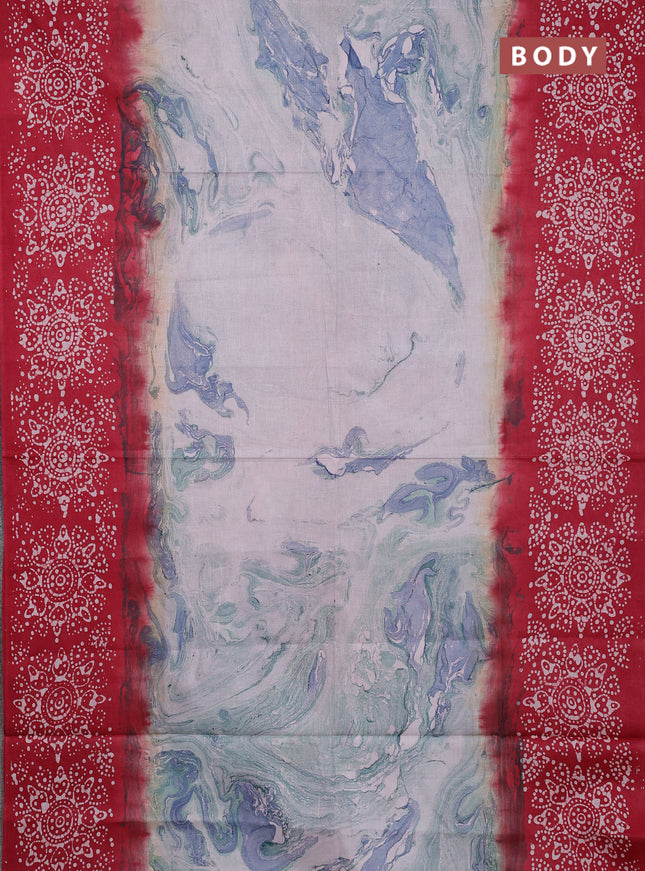 Batik cotton saree multi colour and maroon with allover prints and batik printed border