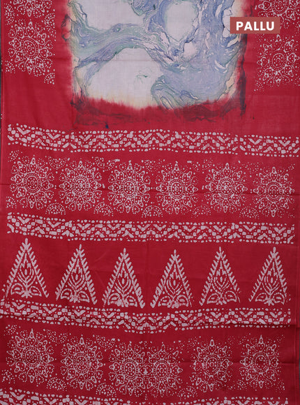 Batik cotton saree multi colour and maroon with allover prints and batik printed border