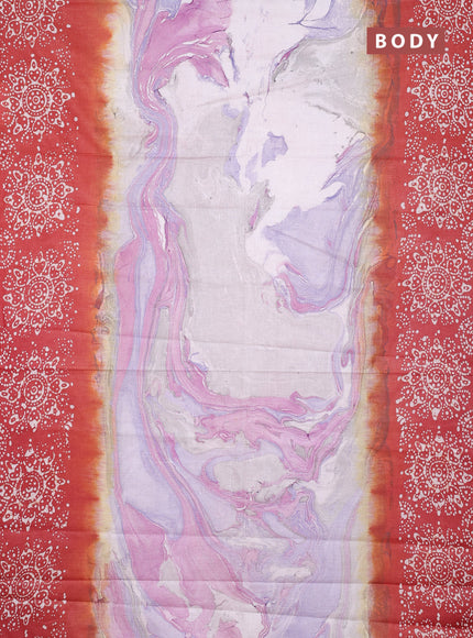Batik cotton saree multi colour and rust shade with allover prints and batik printed border