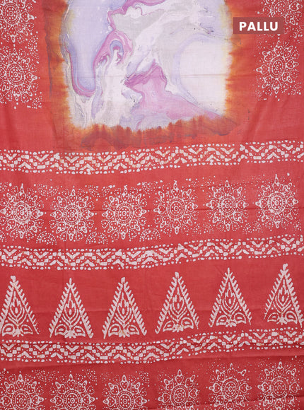 Batik cotton saree multi colour and rust shade with allover prints and batik printed border