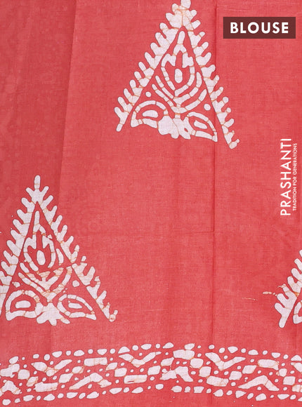 Batik cotton saree multi colour and rust shade with allover prints and batik printed border