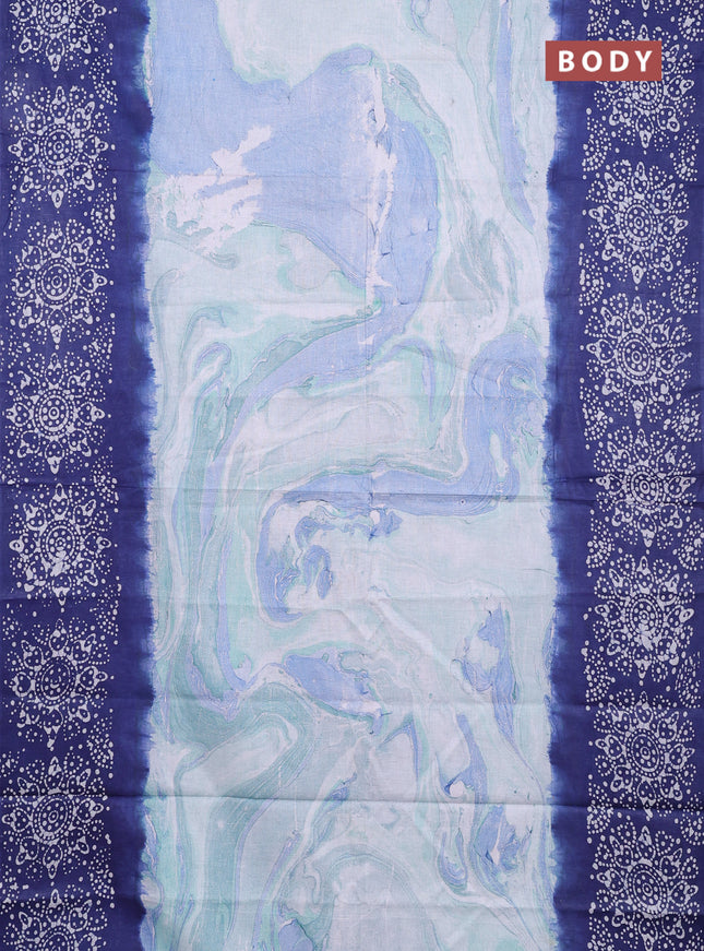 Batik cotton saree multi colour and navy blue with allover prints and batik printed border