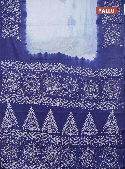 Batik cotton saree multi colour and navy blue with allover prints and batik printed border