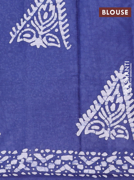 Batik cotton saree multi colour and navy blue with allover prints and batik printed border