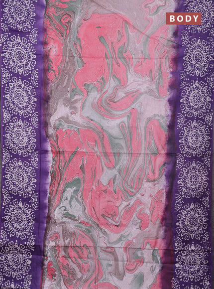 Batik cotton saree multi colour and violet with allover prints and batik printed border