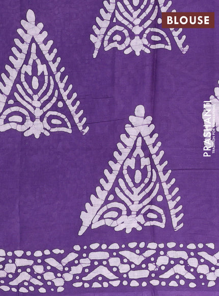 Batik cotton saree multi colour and violet with allover prints and batik printed border