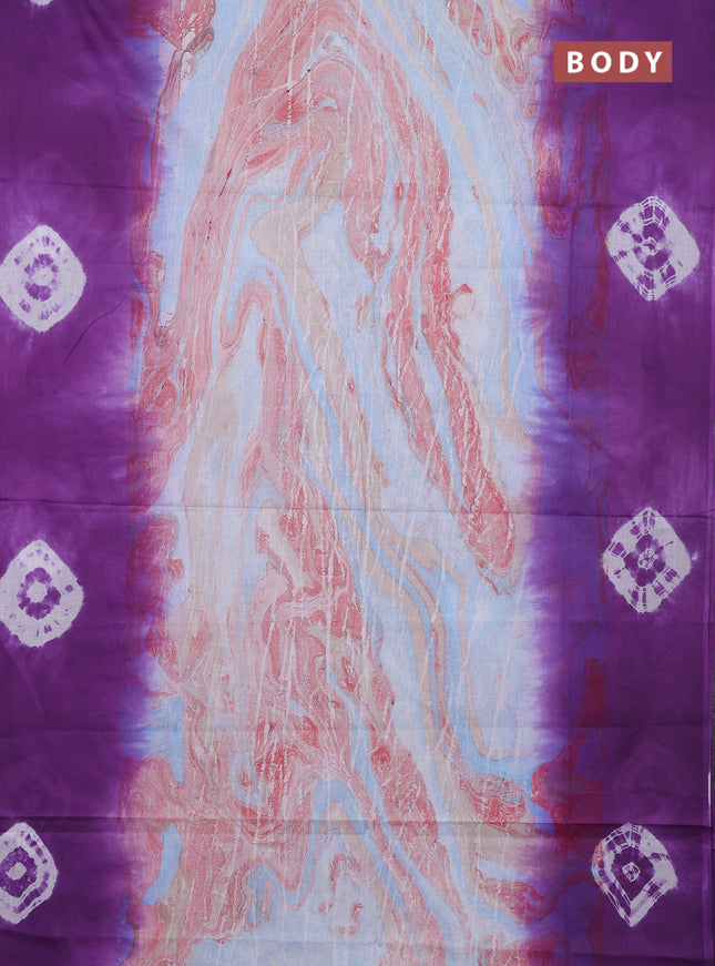 Batik cotton saree multi colour and lavender with allover prints and batik printed border