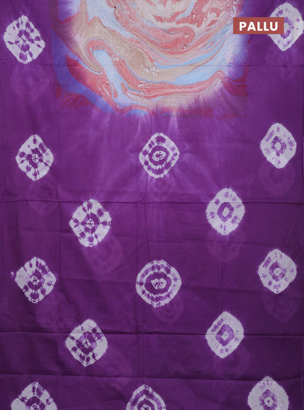 Batik cotton saree multi colour and lavender with allover prints and batik printed border