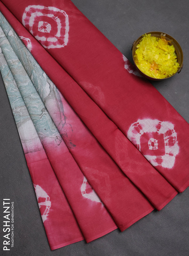 Batik cotton saree multi colour and peach pink with allover prints and batik printed border