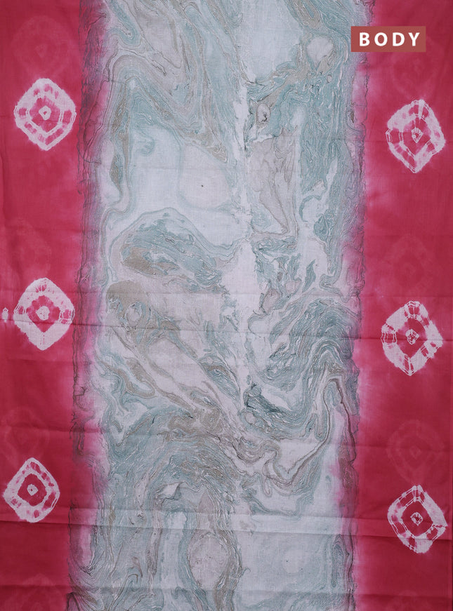Batik cotton saree multi colour and peach pink with allover prints and batik printed border
