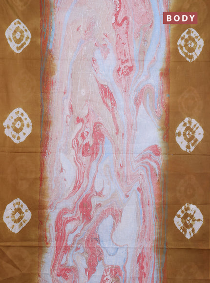 Batik cotton saree multi colour and mustard yellow with allover prints and batik printed border
