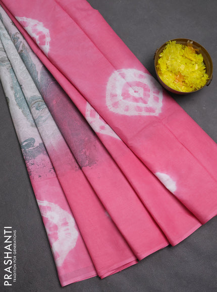 Batik cotton saree multi colour and pink with allover prints and batik printed border