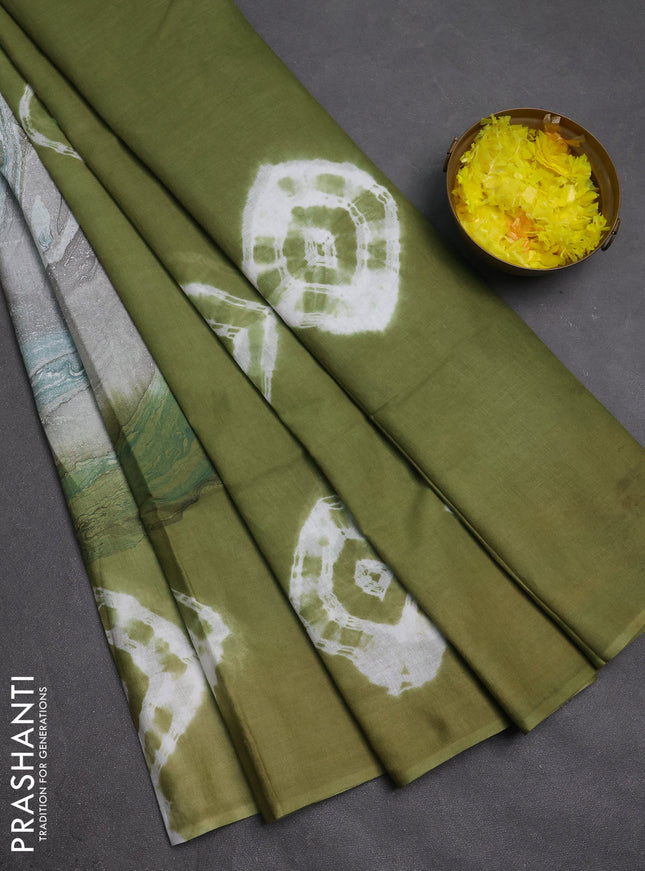Batik cotton saree multi colour and mehendi green with allover prints and batik printed border