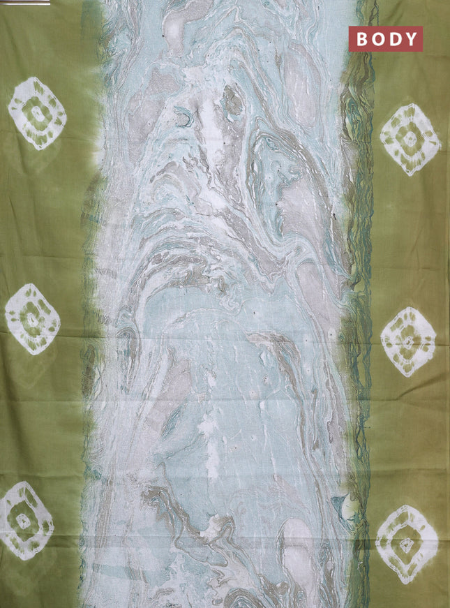 Batik cotton saree multi colour and mehendi green with allover prints and batik printed border