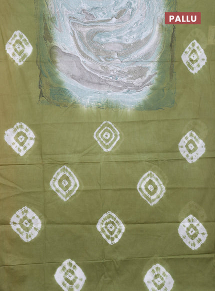 Batik cotton saree multi colour and mehendi green with allover prints and batik printed border