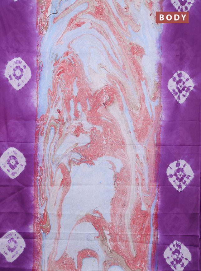Batik cotton saree multi colour and lavender with allover prints and batik printed border