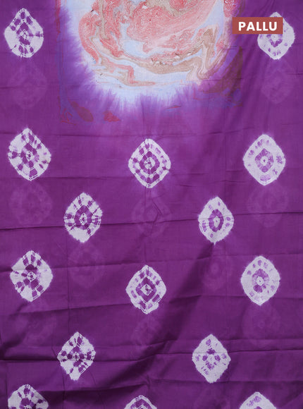 Batik cotton saree multi colour and lavender with allover prints and batik printed border