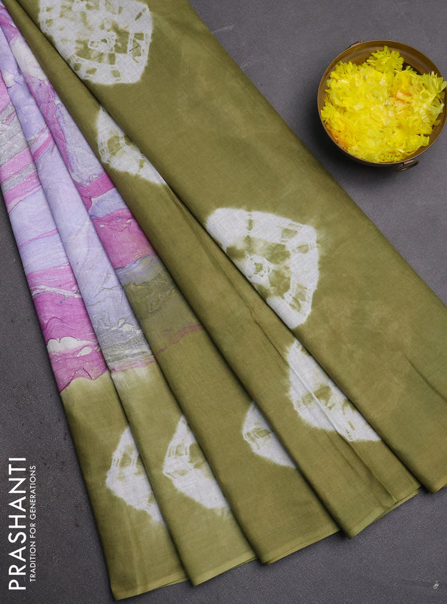 Batik cotton saree multi colour and mehendi green with allover prints and batik printed border