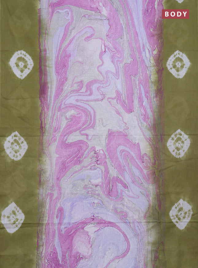 Batik cotton saree multi colour and mehendi green with allover prints and batik printed border