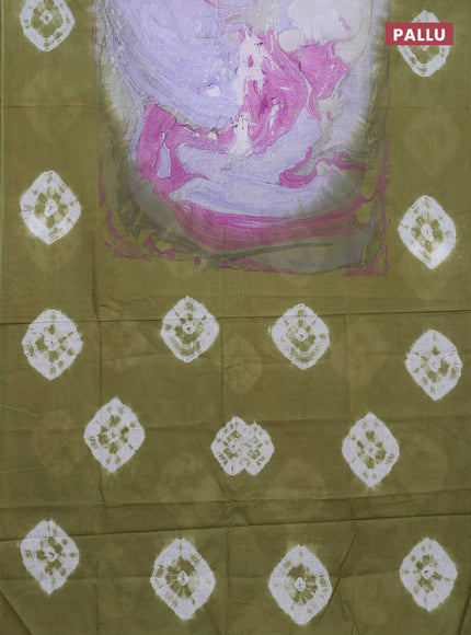 Batik cotton saree multi colour and mehendi green with allover prints and batik printed border