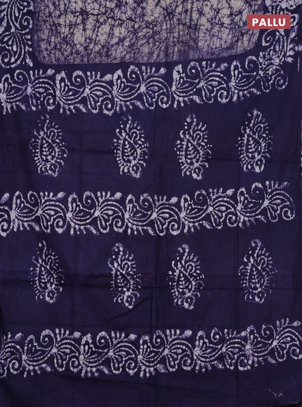 Batik cotton saree beige and navy blue with allover prints and batik printed border