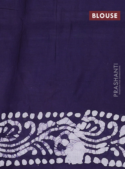Batik cotton saree beige and navy blue with allover prints and batik printed border