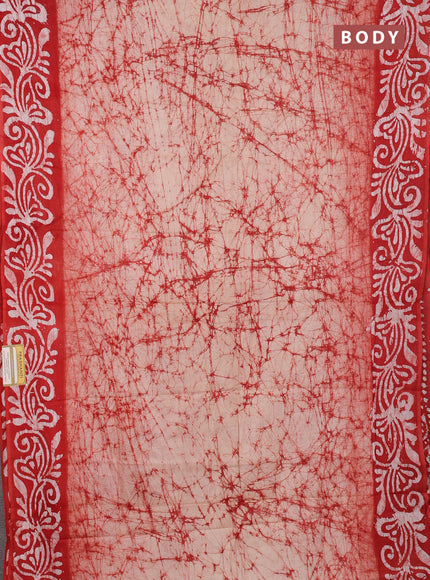 Batik cotton saree red with allover prints and batik printed border