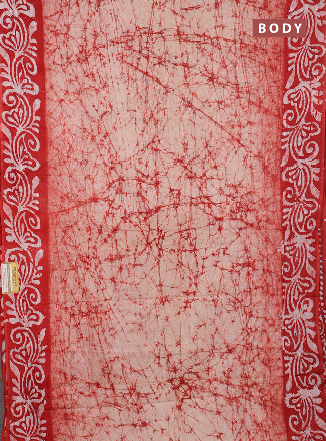 Batik cotton saree red with allover prints and batik printed border