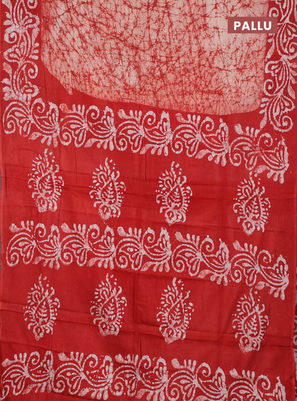 Batik cotton saree red with allover prints and batik printed border