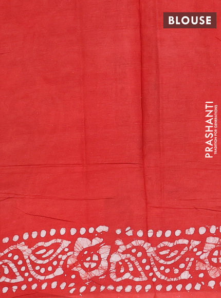 Batik cotton saree red with allover prints and batik printed border