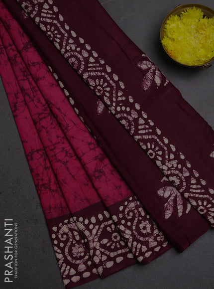 Batik cotton saree pink and wine shade with allover prints and batik printed border