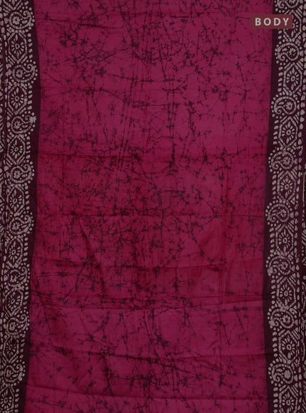 Batik cotton saree pink and wine shade with allover prints and batik printed border