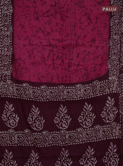 Batik cotton saree pink and wine shade with allover prints and batik printed border