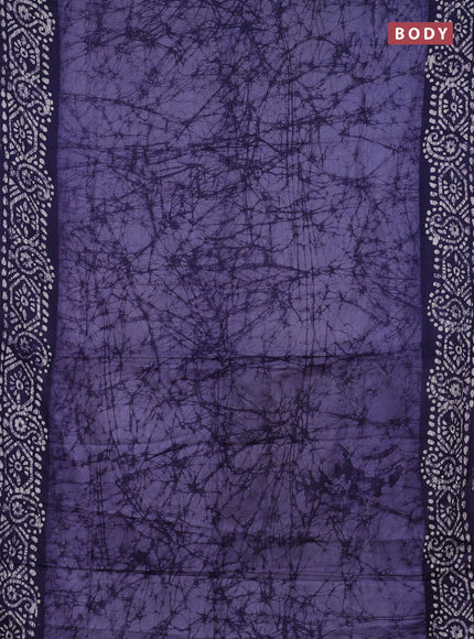 Batik cotton saree bluish grey and navy blue with allover prints and batik printed border