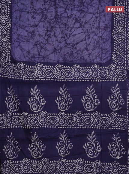 Batik cotton saree bluish grey and navy blue with allover prints and batik printed border