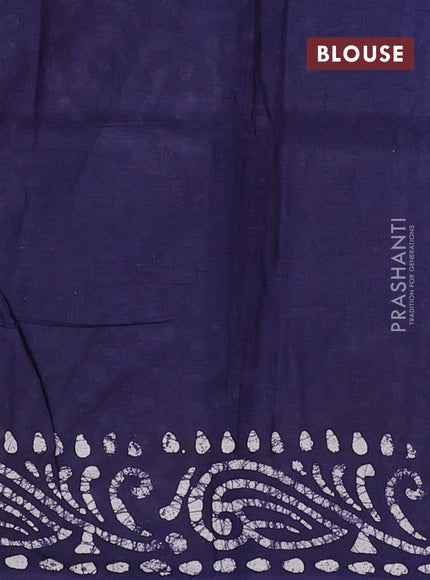Batik cotton saree bluish grey and navy blue with allover prints and batik printed border
