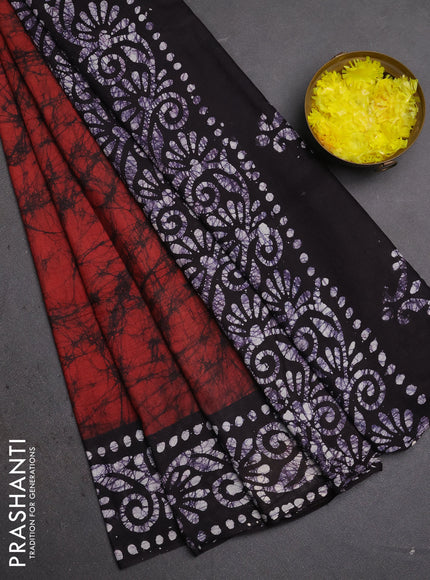 Batik cotton saree deep maroon and jamun shade with allover prints and batik printed border