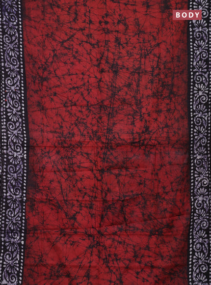 Batik cotton saree deep maroon and jamun shade with allover prints and batik printed border