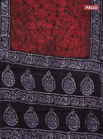 Batik cotton saree deep maroon and jamun shade with allover prints and batik printed border