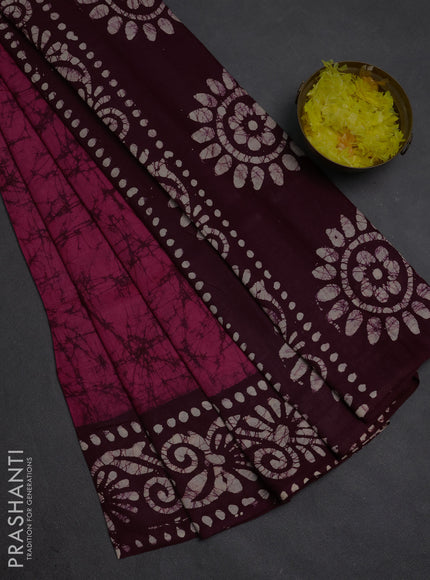 Batik cotton saree pink and wine shade with allover prints and batik printed border